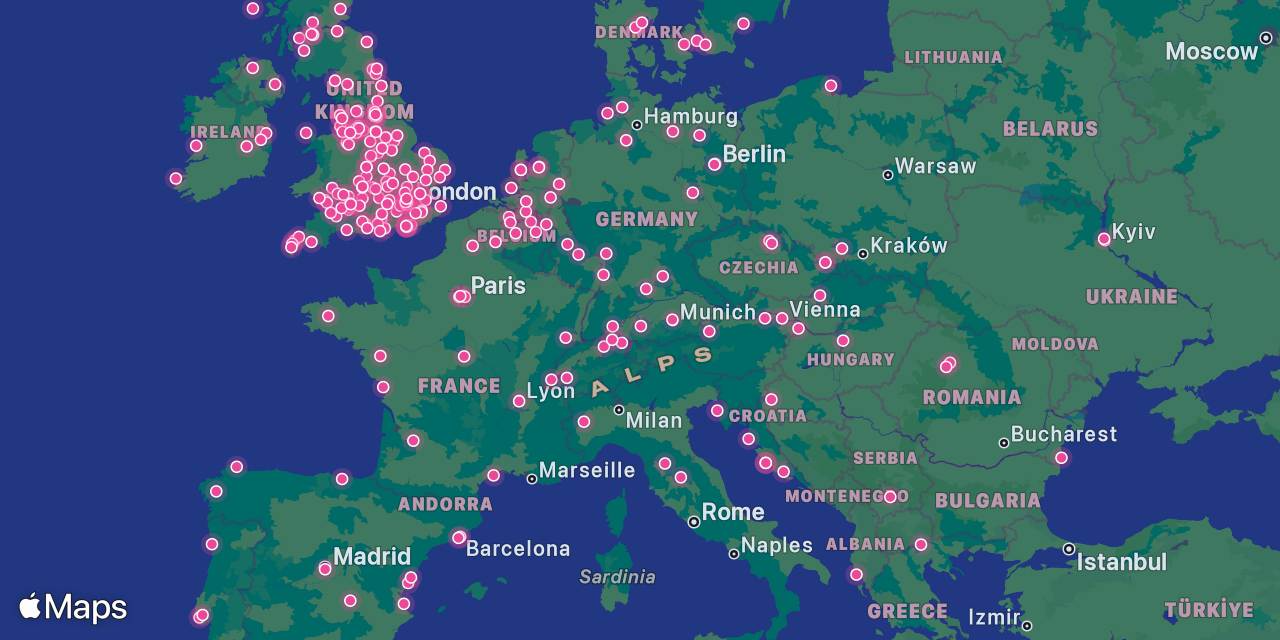 Map plotting festivals of the 2026 season by location